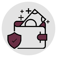 Icon of money in wallet with secure shield